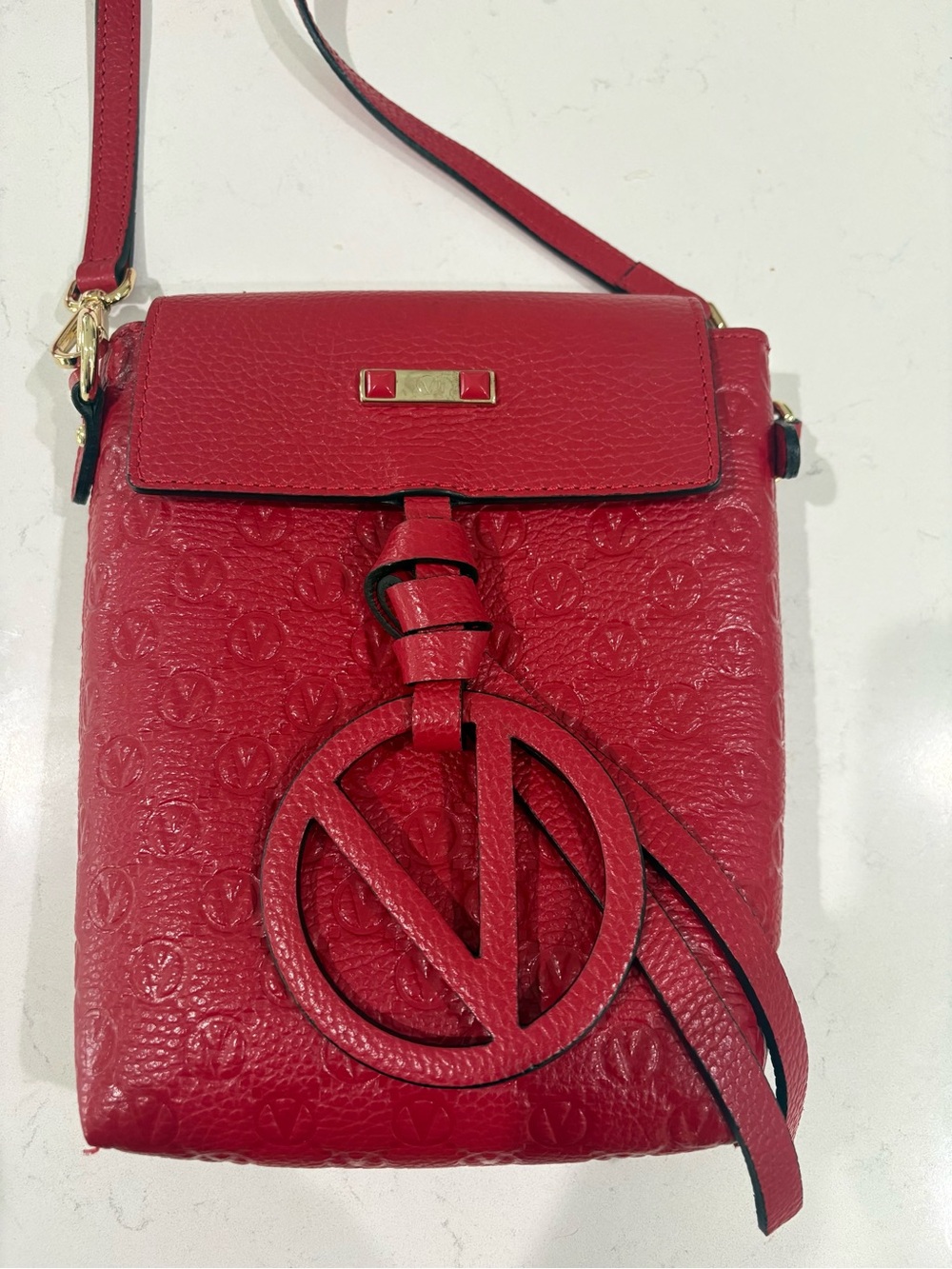 Valentino by Mario Valentino Salma Embossed Leather Crossbody Bag NWOT Red Italy - Picture 8 of 16